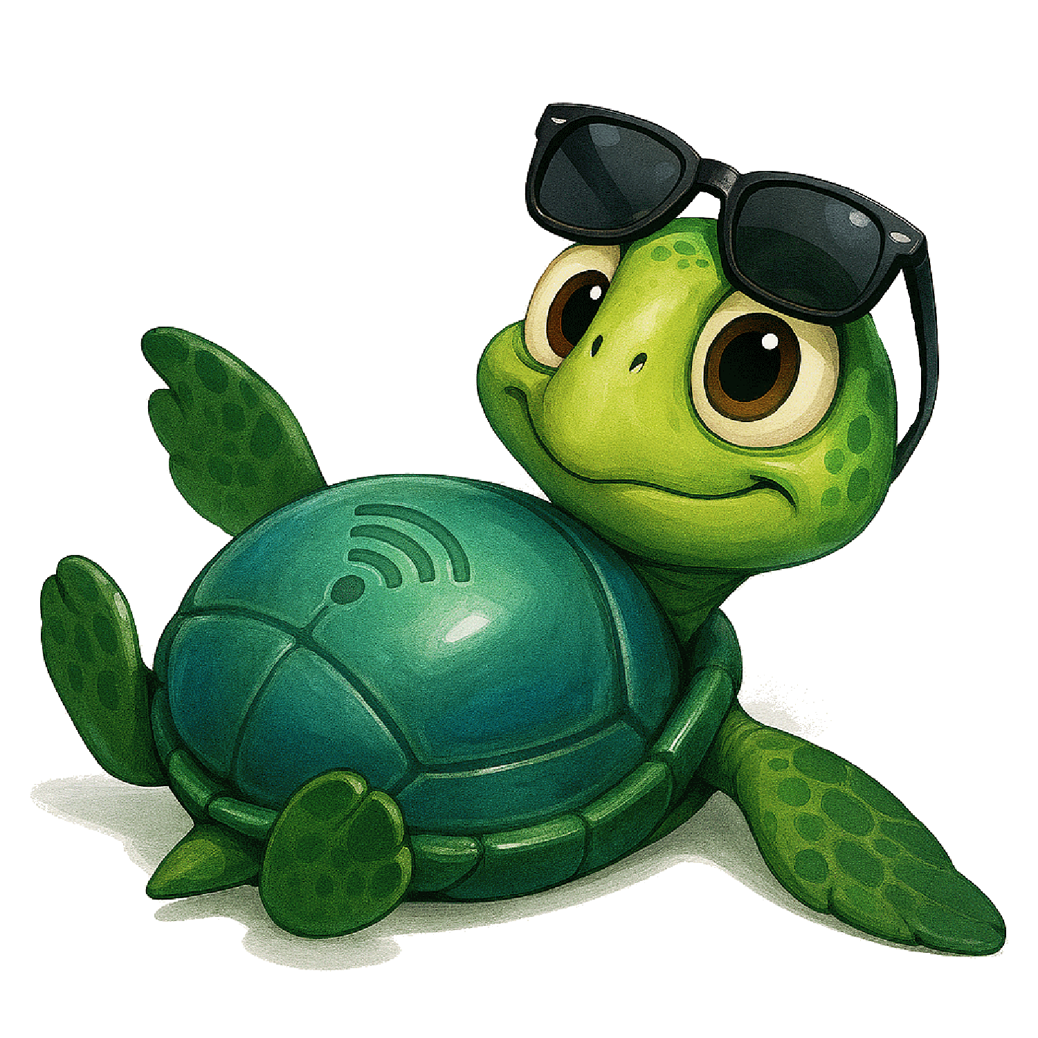 HonuFon mascot — turtle with WiFi shell and sunglasses